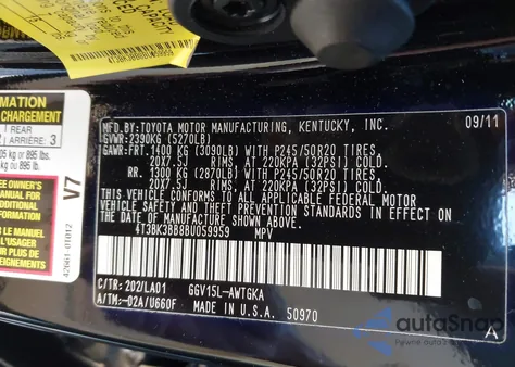 2011 Toyota Venza Base V6 from USA, damaged, VIN 4T3BK3BB8BU059959